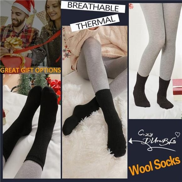 Wool Socks Thermal Warm Winter Thick Hiking Boot Cozy Crew Cabin Comfy - Picture 2 of 7